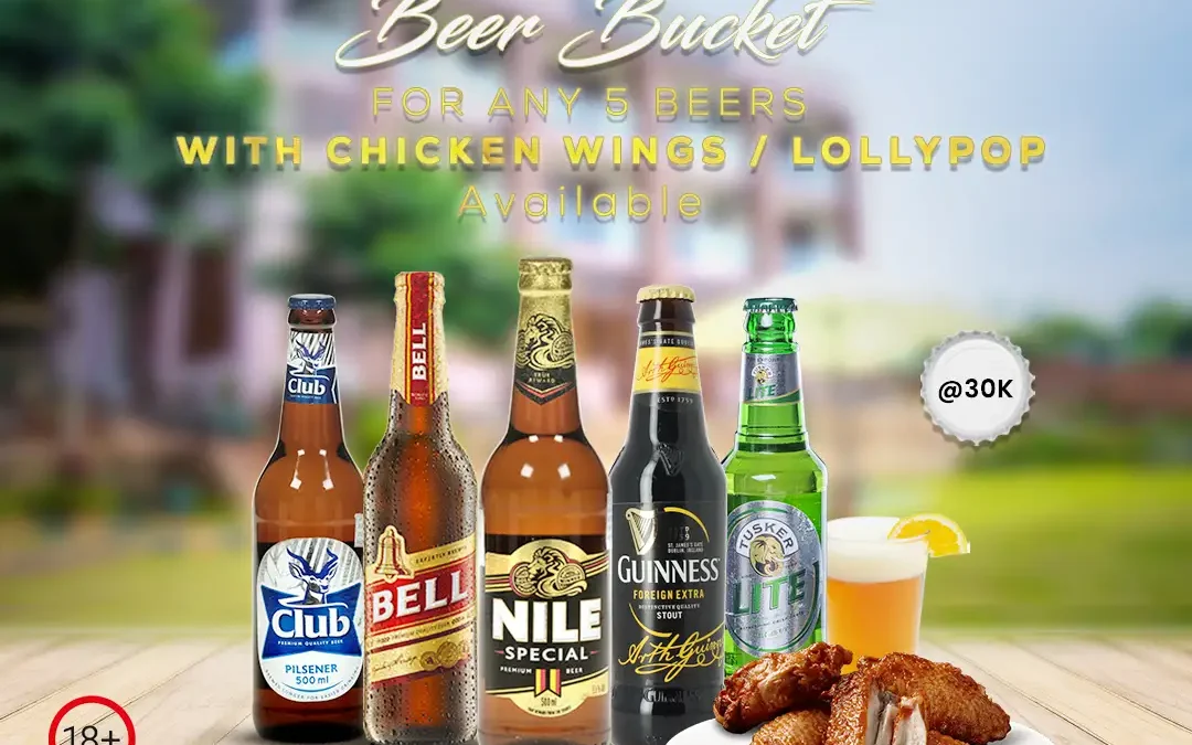 Beer Bucket with chicken lollypop, chicken wings or French fries
